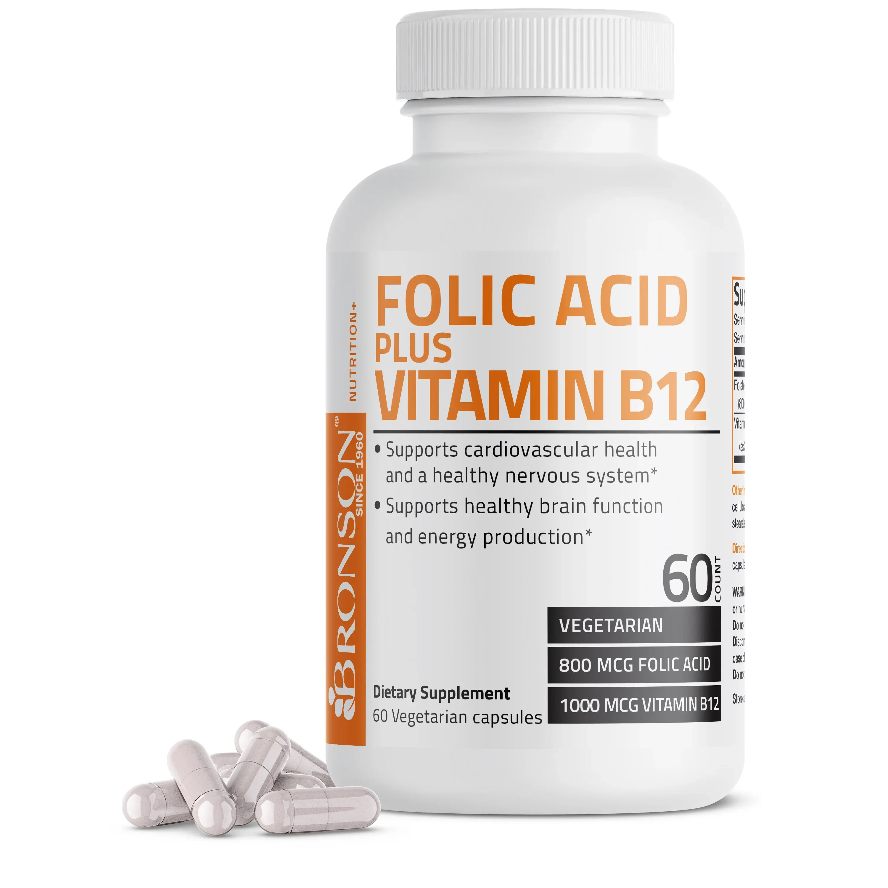 Bronson Folic Acid Plus Vitamin B12 Supplement - Supports Nervous System