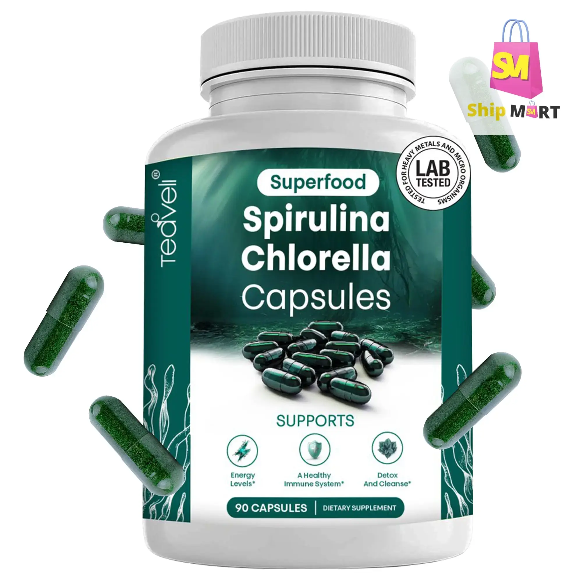Super Food Spirulina Chlorella Supplement, Boost Energy