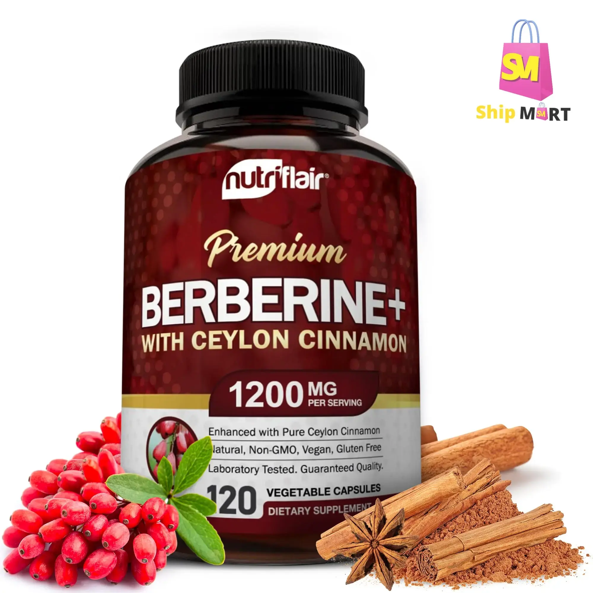NutriFlair Premium Berberine+ with Ceylon Cinnamon 1200mg